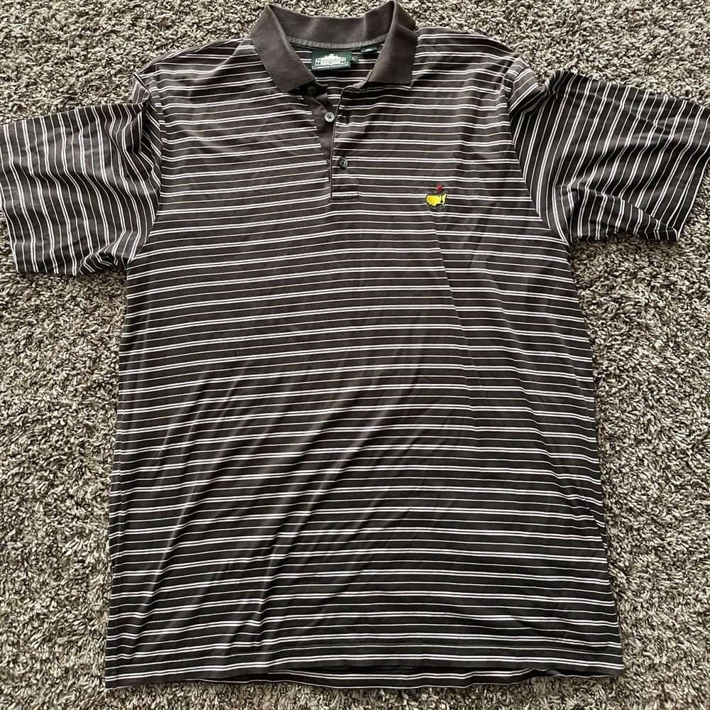 Clubhouse Collection Golf Mens Polo Shirt Logo Size Large Black & White Striped